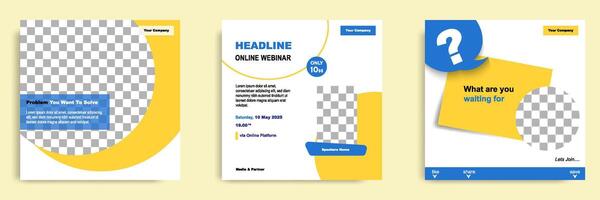 Set bundle collection of social media post template. Layout for online webinar, conference, training, seminar, course, and learning . Minimal modern and simple style in yelow background vector