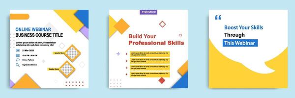 Minimal modern social media post template. Layout for online live webinar, conference, training, seminar, course, and learning . in yellow white background vector