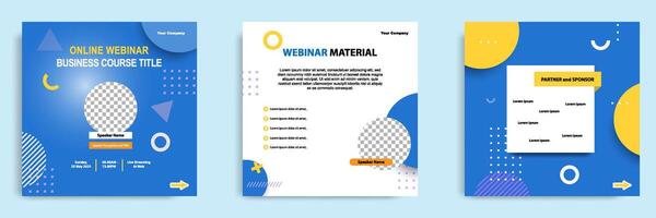 Set bundle collection of social media post template. Layout for online live webinar, conference, training, seminar, course, and learning . Minimal modern and simple style. vector