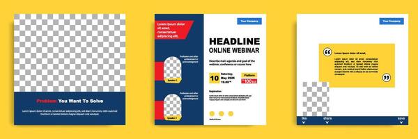 Set bundle collection of social media post template. Layout for online webinar, conference, training, seminar, course, and learning . Minimal modern and simple in blue yellow background vector