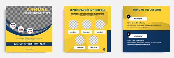 Social media post template for online webinar, conference, training, seminar, course, and learning . Minimal modern and simple style in yellow blue color vector