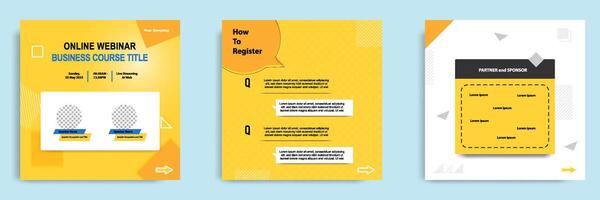 Set bundle collection of social media post template. Layout for online live webinar, conference, training, seminar, course, and learning . Minimal modern and simple style in yellow color vector
