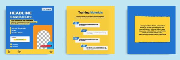 Set bundle collection of social media post template. Layout for online webinar, conference, training, seminar, course, and learning . Minimal modern and simple style in yellow blue background vector