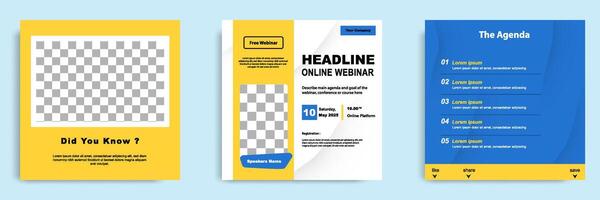Set bundle collection of social media post template. Layout for online webinar, conference, training, seminar, course. Minimal modern and simple style. vector