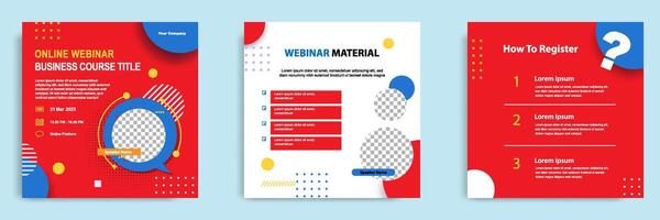 Set bundle collection of social media post template. Layout for online live webinar, conference, training, seminar, course, and learning . Minimal modern and simple in red blue background vector