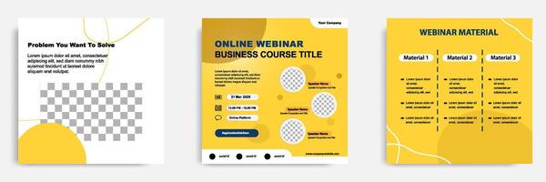 Social media post template. Layout for online webinar, conference, training, seminar, course, and learning . Minimal modern and simple style in yellow color vector