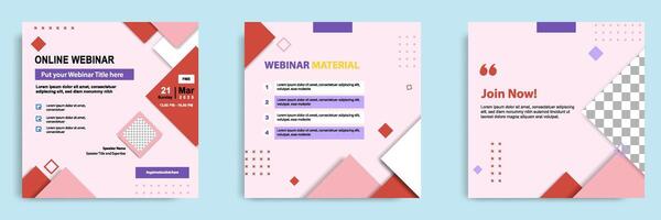 Set bundle collection of social media post template. Layout for online live webinar, conference, training, seminar, course, and learning . Minimal modern and simple style in pink color vector