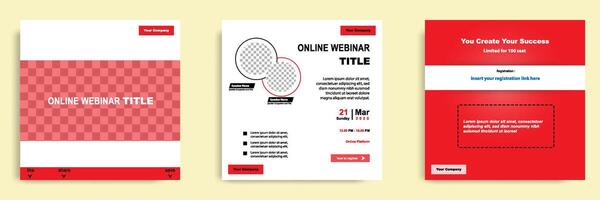 Set bundle collection of social media post template. Layout for online webinar, conference, training, seminar, course, and learning . Minimal modern and simple style in red color vector