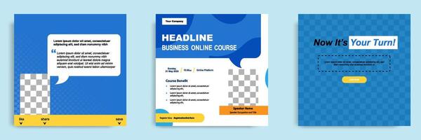 Set bundle collection of social media post template. Layout for online webinar, conference, training, seminar, course, and learning . Minimal modern and simple style in blue color vector