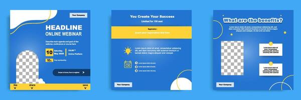 Minimal modern social media post template. Layout for online webinar, conference, training, seminar, course, and learning vector