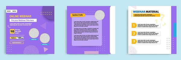 Set bundle collection of social media post template. Layout for online live webinar, conference, training, seminar, course, and learning . Minimal modern and simple style in purple color vector