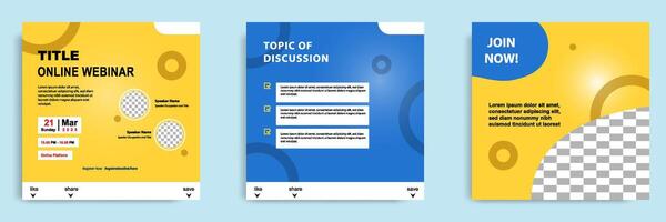 Yellow blue social media post template. Layout for online webinar, conference, training, seminar, course, and learning . Minimal modern and simple style. vector
