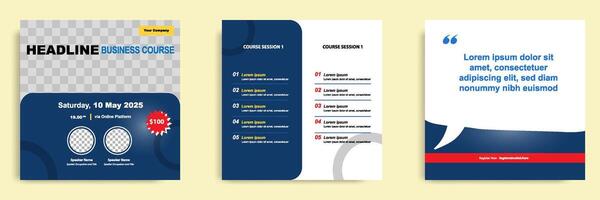Set bundle collection of social media post template. Layout for online webinar, conference, training, seminar, course, and learning . Minimal modern and simple style in dark blue and white color vector