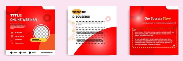Set bundle collection of social media post template. Layout for online webinar, conference, training, seminar, course, and learning . Minimal modern and simple red color background vector