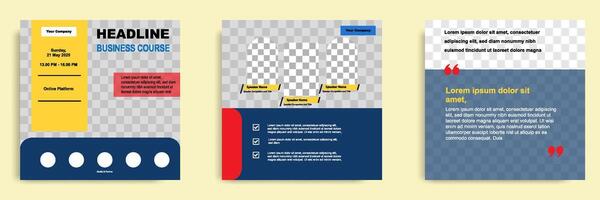 Set bundle collection of social media post template. Layout for online webinar, conference, training, seminar, course, and learning . Minimal modern and simple in dark blue background vector