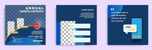 Social media post template. Layout for online webinar, conference, training, seminar, course, and learning . Minimal modern and simple style in dark blue background vector