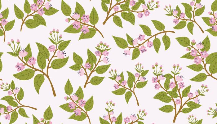 Beautiful cherry blossom branches seamless pattern. Spring background with branches and flowers. Blooming spring trees.