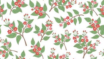 Beautiful cherry blossom branches seamless pattern. Spring endless background with branches and flowers. vector