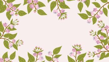 Beautiful cherry blossom branches pattern frame. Spring greeting card, postcard, invitation template, etc. vector
