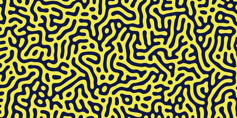 Yellow maze blob pattern with dark navy lines