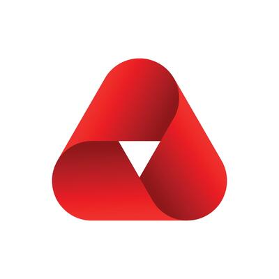 Red gradient triangle loop icon on white