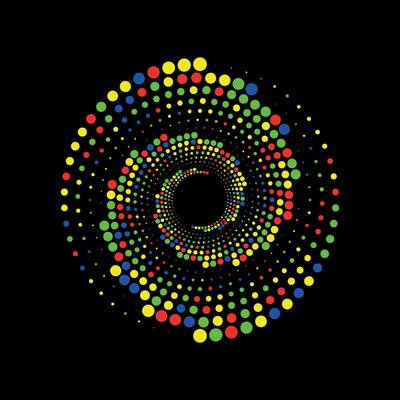 Colorful spiral dot pattern on black background