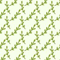 Pattern of green twigs on a light green background vector