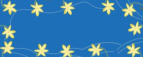 Banner frame made of lilies on a blue background with a place for the inscription vector