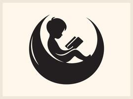 Inspirational Children Reading Book in Crescent Moon for Learning Themes vector