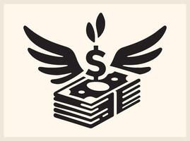 Simple Stacked Dollar Bills with Wings for Smart Finance Graphics vector