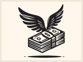 Money-Inspired Stacked Dollar Bills with Wings for Finance Art vector