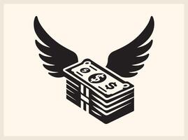 Bold Stacked Dollar Bills with Wings for Success and Prosperity vector