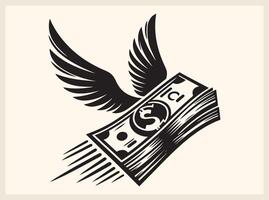 Elegant Stacked Dollar Bills with Wings for Success Illustrations vector