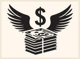 Floating Stacked Dollar Bills with Wings for Business Themes vector
