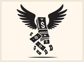 Unique Stacked Dollar Bills with Wings for Financial Freedom Art vector