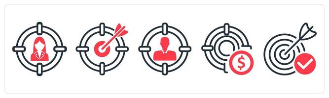 A set of 5 business icons as target customer, focus target, profit target vector