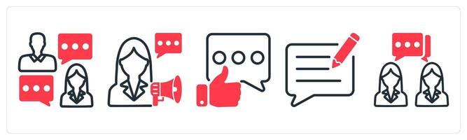 A set of 5 business icons as business talk, announcement speech, positive feedback vector