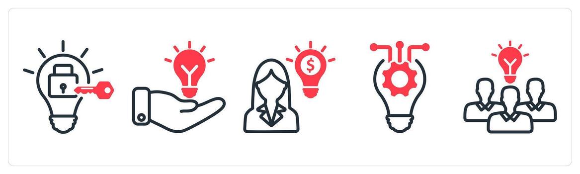 A set of 5 business icons as problem fix, solution, business idea vector