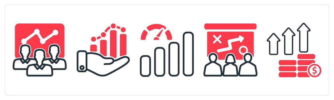 A set of 5 business icons as efficient team, business growth, improve performance vector