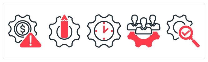 A set of 5 business icons as business risk, engineering, time setting vector