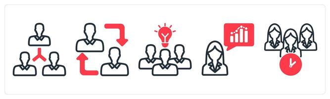 A set of 5 business icons as user network, employee change, teamwork solution vector