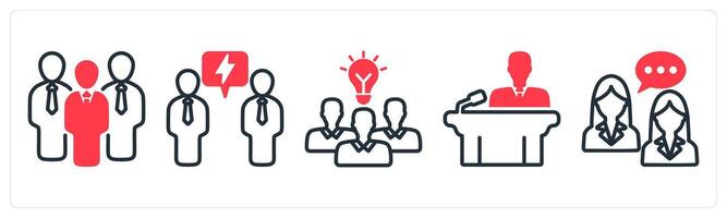 A set of 5 business icons as business group, negotiation, teamwork solution vector