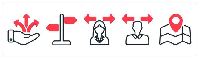 A set of 5 business icons as business direction, direction sign, confusion vector