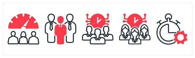 A set of 5 business icons as worker performance, business group, time management vector