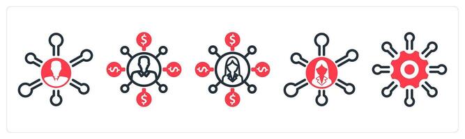 A set of 5 business icons as business network, affiliate marketing, support network vector