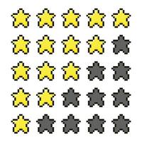 Pixel Art Star Rating System with Yellow and Gray Stars for Retro Gaming UI and Digital Interface Design vector