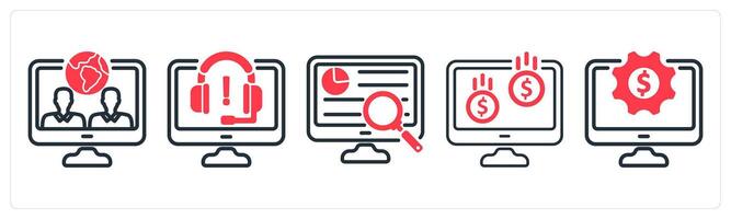 A set of 5 business icons as virtual team, online support, research vector