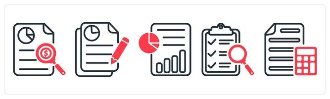 A set of 5 business icons as business report, report, report search vector