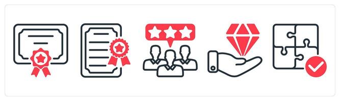 A set of 5 business icons as certificate, business license, customer review vector