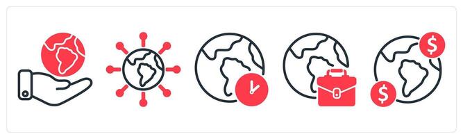 A set of 5 business icons as global communication, connectivity, time zone vector